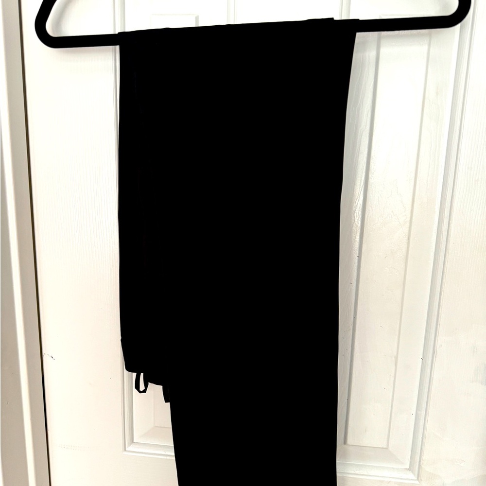 Black straight leg dress pants.